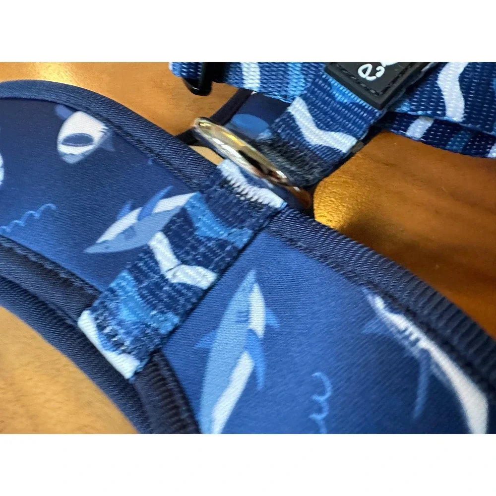 Lucy & Co. Reversible Dog‎ Harness Shark & Waves Print Blue Neoprene Size S**